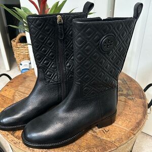 Tory Burch Black Quilted Heeled Boots